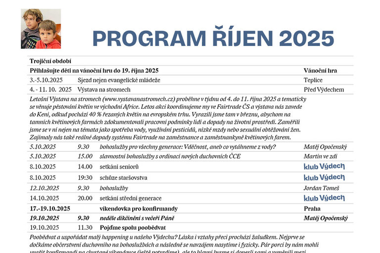 Sborový program ŘÍJEN 2025