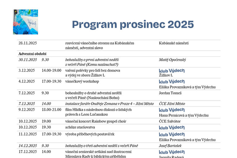 Sborový program PROSINEC 2025