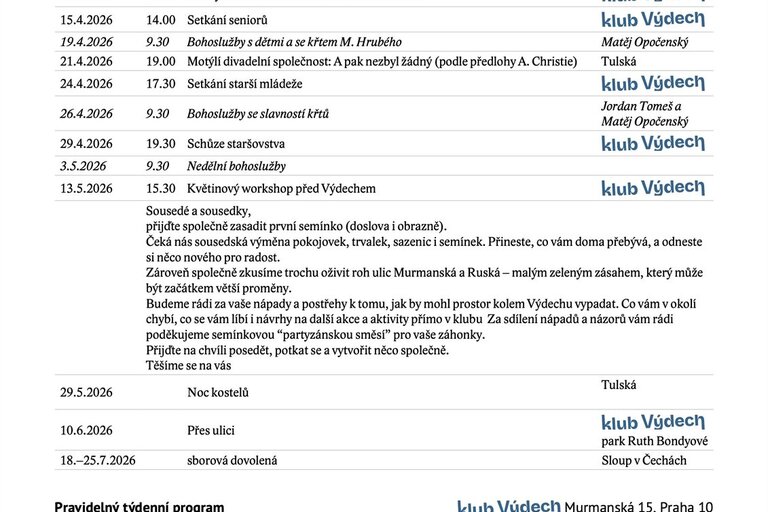 Sborový program DUBEN 2026