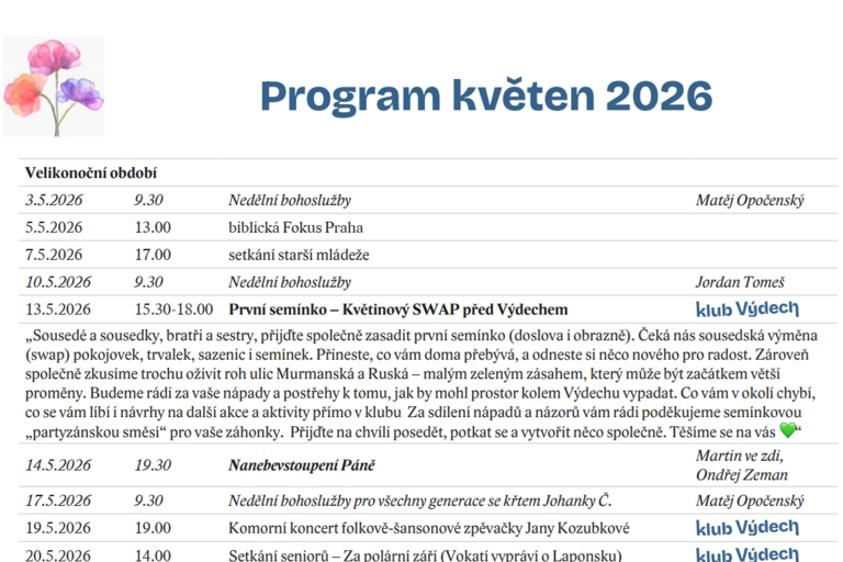 Sborový program KVĚTEN 2026