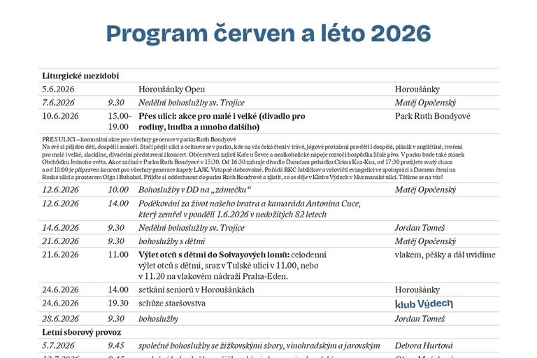 Sborový program LÉTO 2026