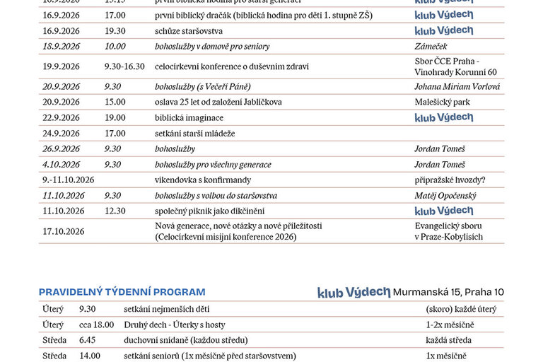 Sborový program ZÁŘÍ 2026